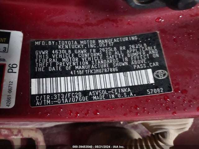 Toyota CAMRY LE 2017 4T1BF1FK3HU787886 Image 9