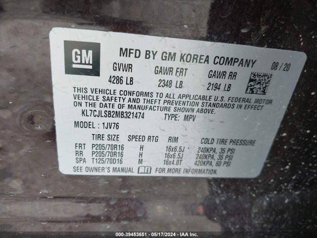 Chevrolet Trax Fwd Lt 2021 KL7CJLSB2MB321474 Image 9
