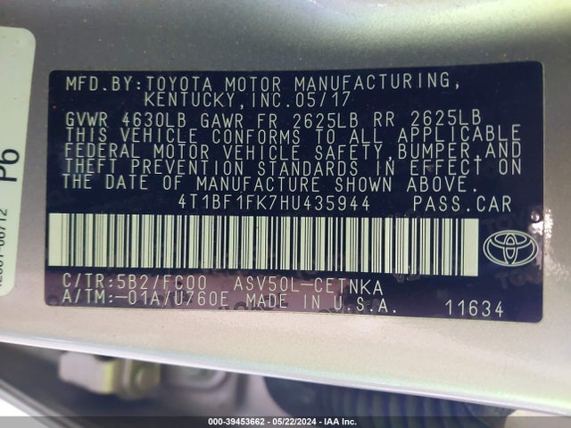 Toyota CAMRY LE 2017 4T1BF1FK7HU435944 Image 9