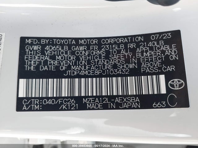 Toyota COROLLA SE 2023 JTDP4MCE8PJ103432 Image 9
