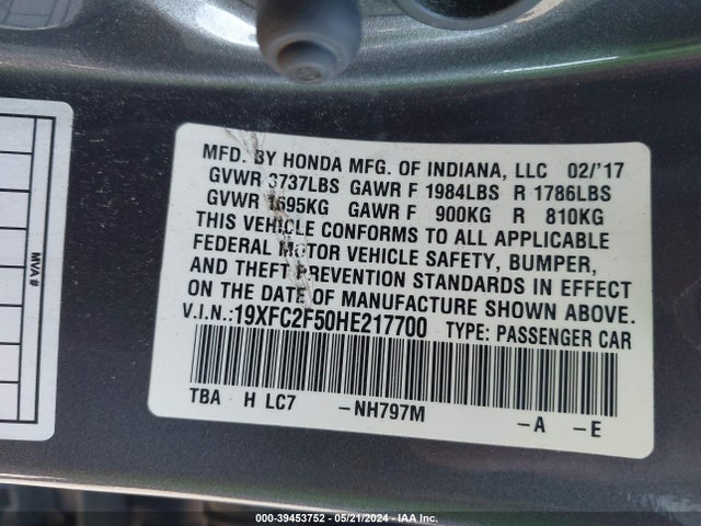 Honda Civic Lx 2017 19XFC2F50HE217700 Image 9