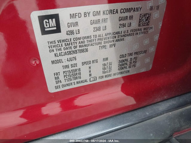 KL4CJASB2KB709836 Buick Encore Fwd Preferred