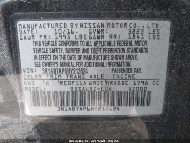 3N1AB7AP6HY213624 Nissan SENTRA S