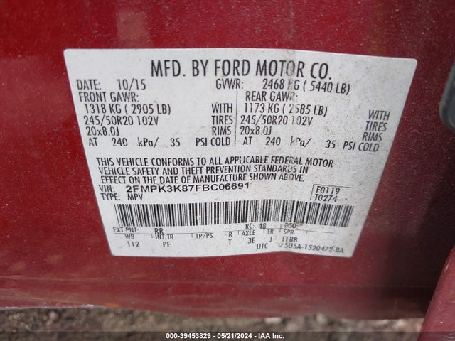 Ford Edge Titanium 2015 2FMPK3K87FBC06691 Image 9