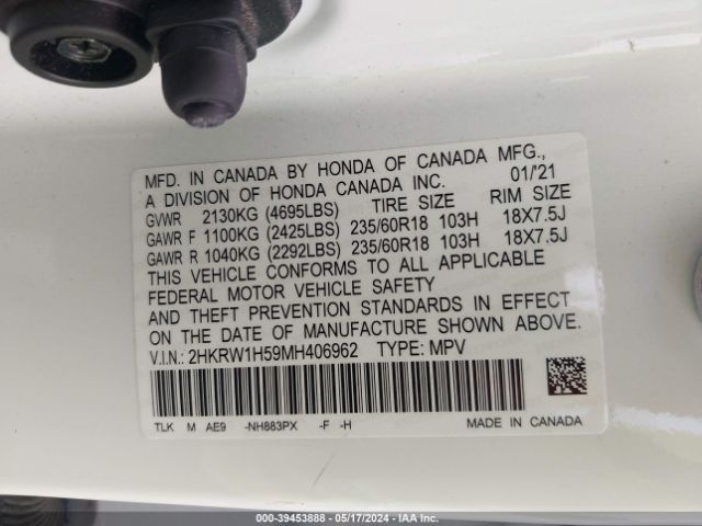 2HKRW1H59MH406962 Honda Cr-v 2wd Ex