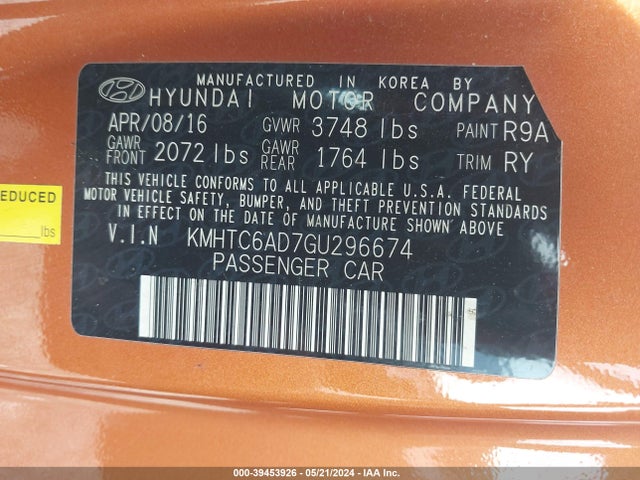 Hyundai Veloster 2016 KMHTC6AD7GU296674 Image 9