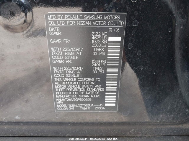 Nissan ROGUE SV 2016 KNMAT2MV5GP650859 Image 9