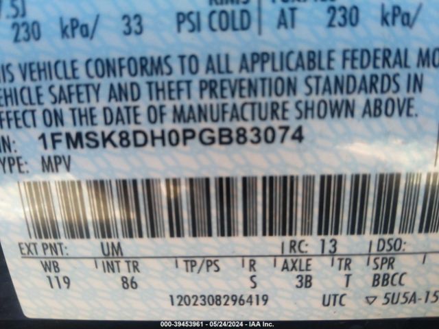 1FMSK8DH0PGB83074 Ford EXPLORER XLT