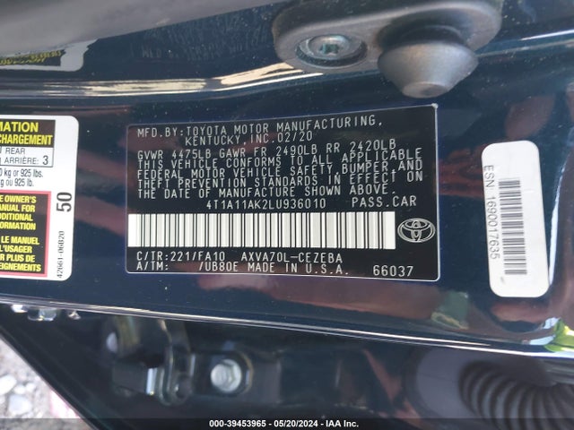 Toyota CAMRY L 2020 4T1A11AK2LU936010 Image 9