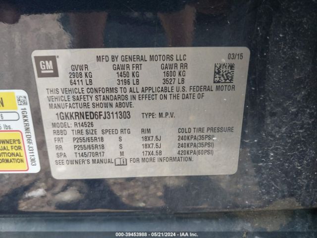 1GKKRNED6FJ311303 GMC Acadia Sle-1