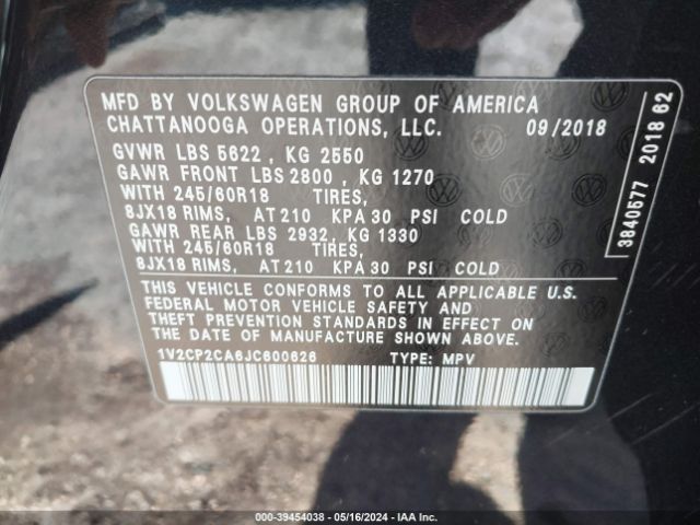 1V2CP2CA6JC600626 Volkswagen Atlas 2.0t Se