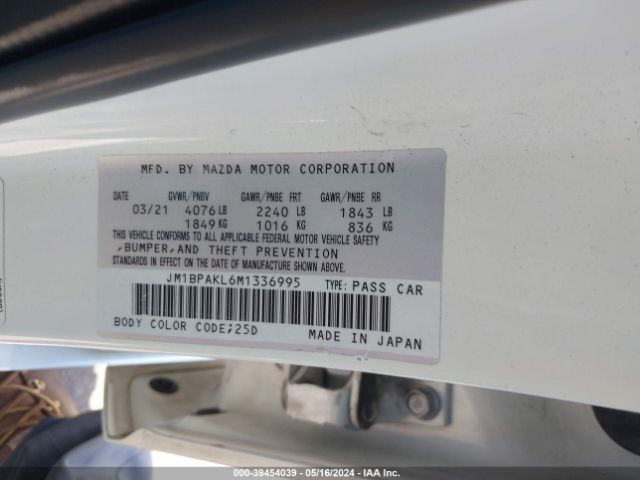 JM1BPAKL6M1336995 Mazda Mazda3 Select
