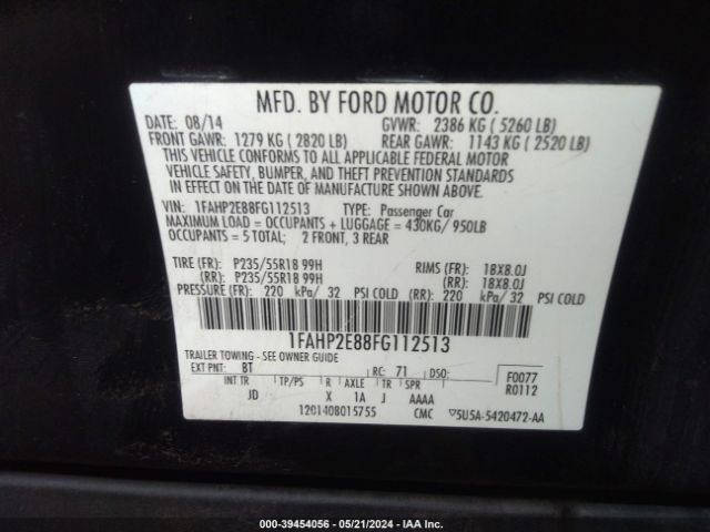 1FAHP2E88FG112513 Ford TAURUS SEL