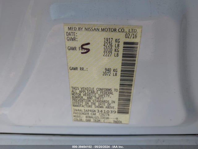1N4AL3AP4GN341039 Nissan Altima 2.5 S