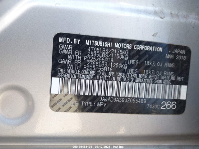 JA4AD3A39JZ055489 Mitsubishi Outlander Se
