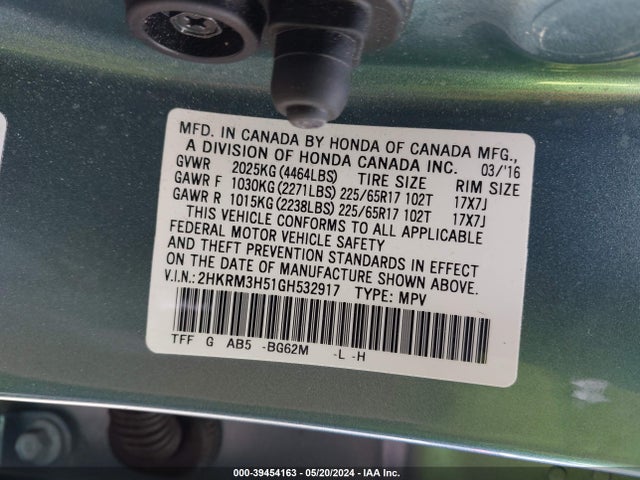 Honda CR-V EX 2016 2HKRM3H51GH532917 Image 9