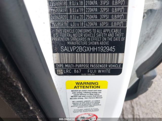 SALVP2BGXHH192945 Land Rover Range Rover Evoque Se/se Premium