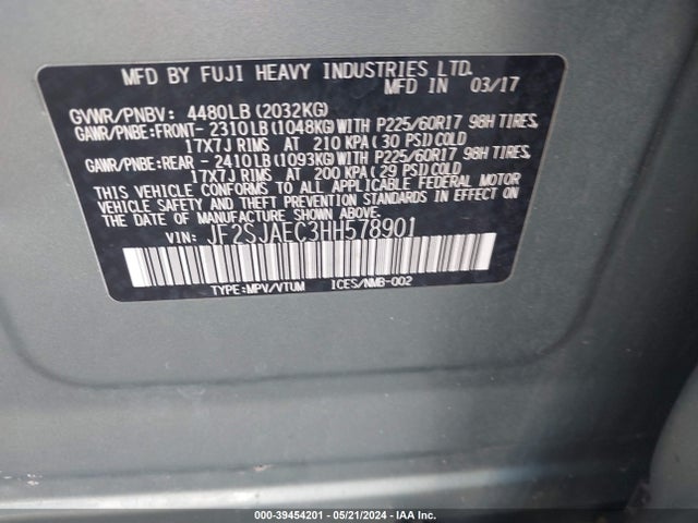 Subaru Forester 2.5i Premium 2017 JF2SJAEC3HH578901 Image 9