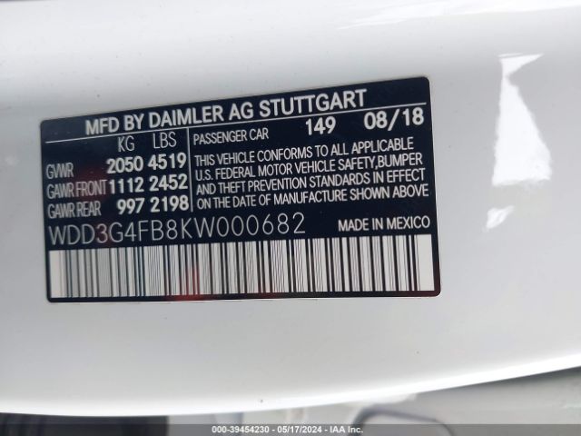 WDD3G4FB8KW000682 Mercedes-Benz A 220 4matic