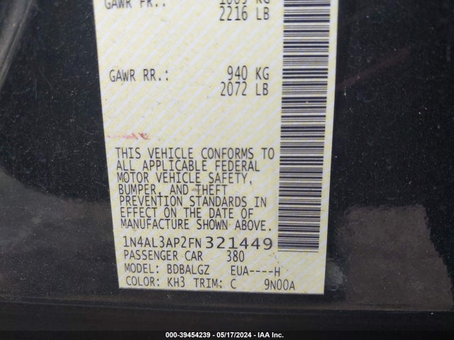 Nissan Altima 2.5 S 2015 1N4AL3AP2FN321449 Image 9
