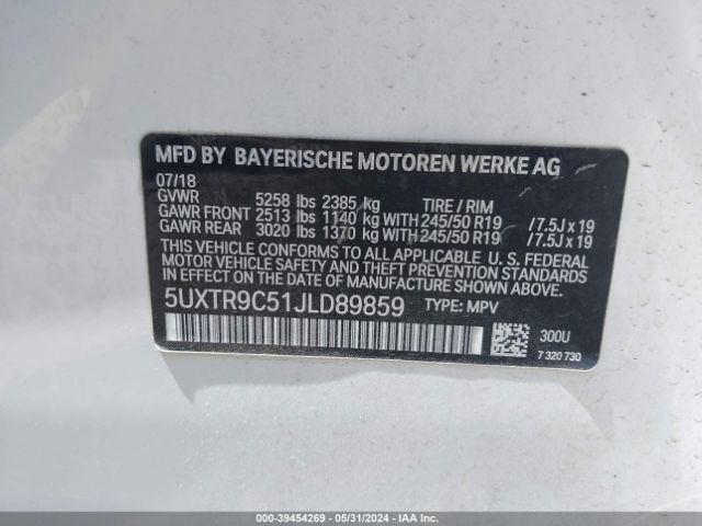 5UXTR9C51JLD89859 BMW X3 Xdrive30i