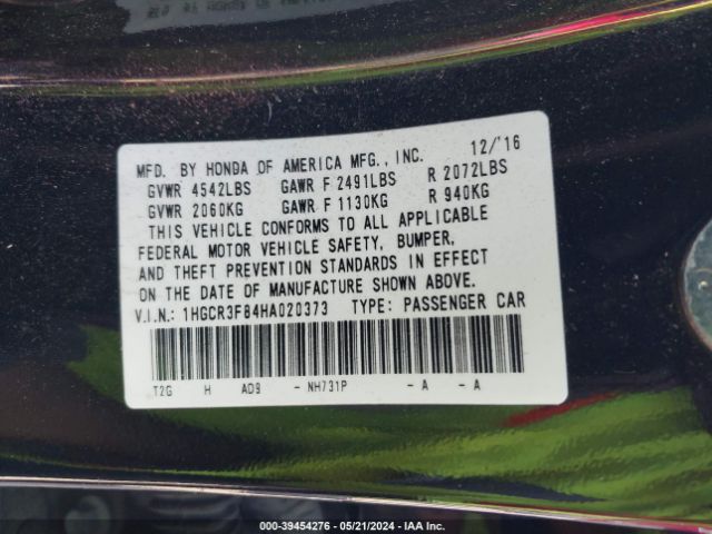1HGCR3F84HA020373 Honda Accord Ex-l V6