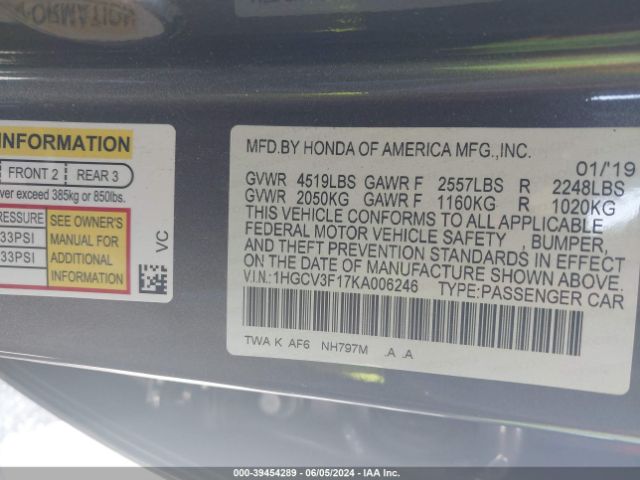1HGCV3F17KA006246 Honda ACCORD HYBRID