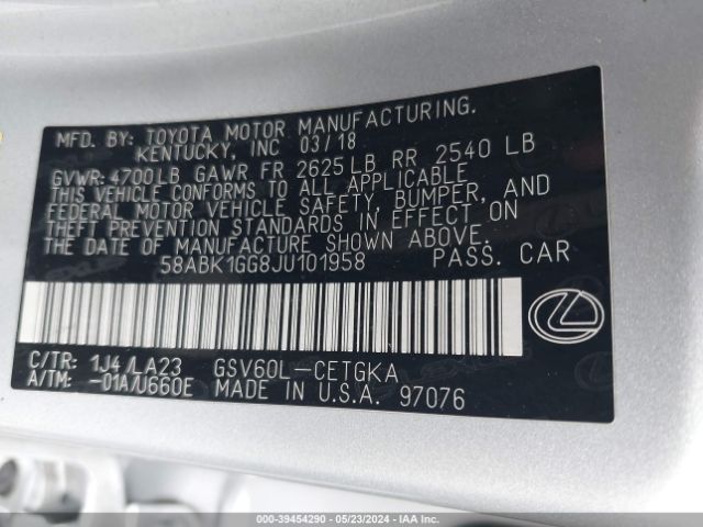58ABK1GG8JU101958 Lexus ES 350