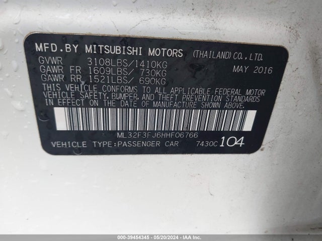 ML32F3FJ6HHF06766 Mitsubishi Mirage G4 Es