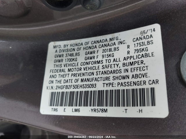 Honda Civic Lx 2014 2HGFB2F50EH535093 Image 9