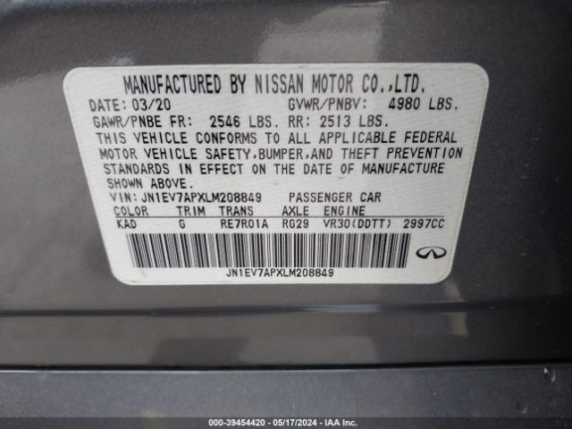 JN1EV7APXLM208849 Infiniti Q50 LUXE
