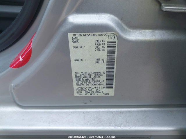 Nissan Altima 2.5 Sr 2019 1N4BL4CV5KC144228 Image 9