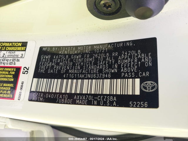 Toyota CAMRY SE 2022 4T1G11AK3NU637946 Image 9