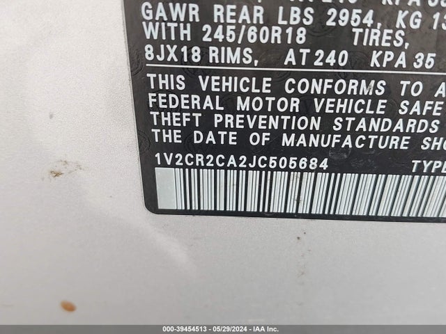 1V2CR2CA2JC505684 Volkswagen Atlas 3.6l V6 Se