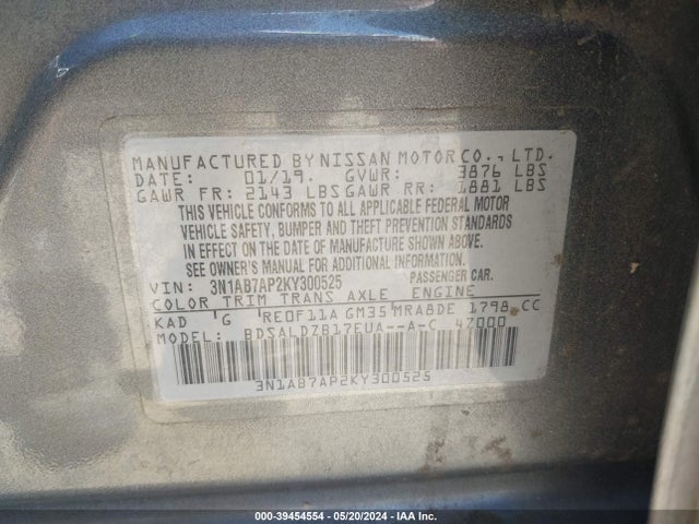 Nissan SENTRA SV 2019 3N1AB7AP2KY300525 Image 9