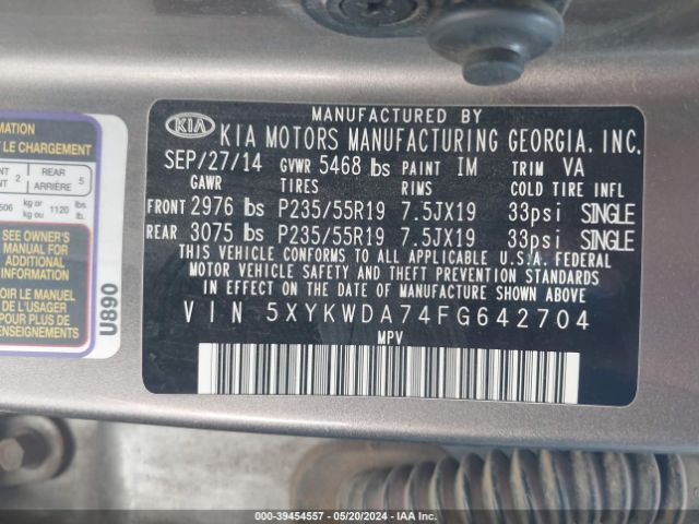 5XYKWDA74FG642704 KIA Sorento Limited V6