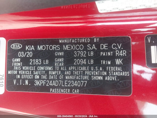 KIA Forte Lxs 2020 3KPF24AD7LE234077 Image 9