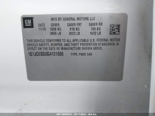 1G1JC6SG0G4131000 Chevrolet Sonic Lt Auto