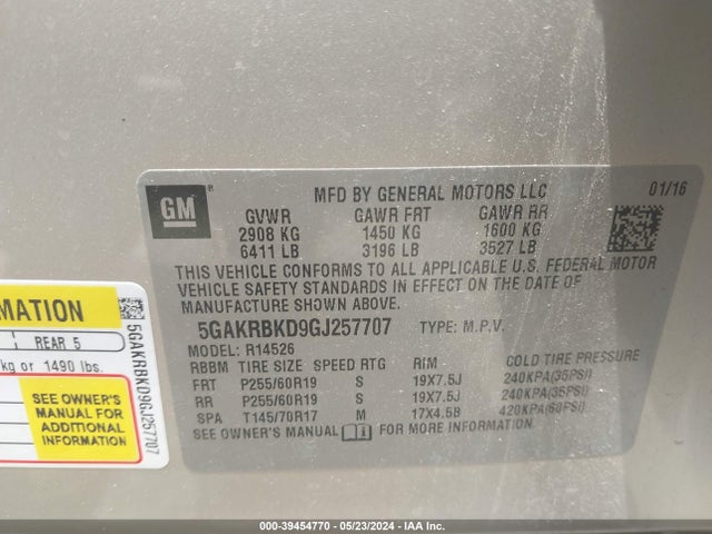 Buick Enclave Leather 2016 5GAKRBKD9GJ257707 Image 9