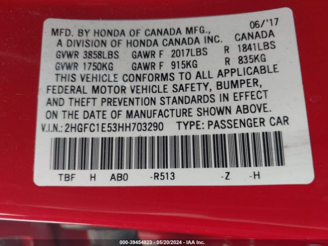 2HGFC1E53HH703290 Honda CIVIC SI