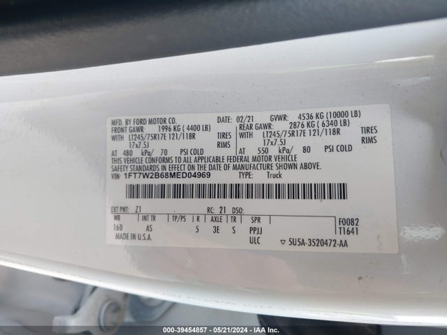Ford F-250 Xl 2021 1FT7W2B68MED04969 Image 9