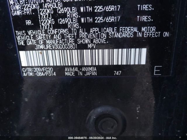 JTMRJREV3GD003801 Toyota Rav4 Hybrid Xle