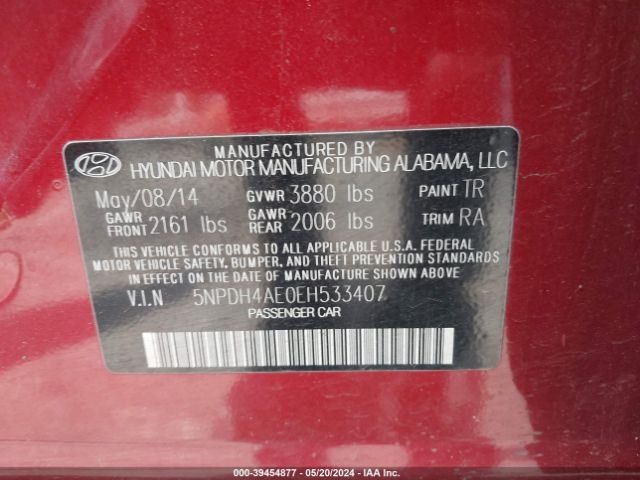 5NPDH4AE0EH533407 Hyundai ELANTRA SE