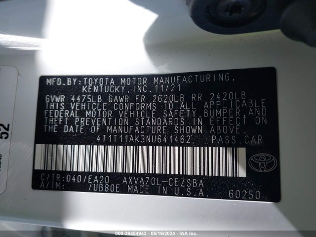 Toyota CAMRY SE 2022 4T1T11AK3NU641462 Image 9