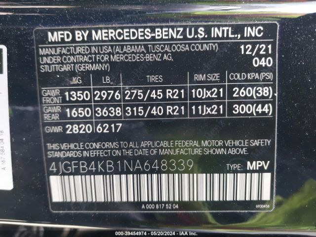 4JGFB4KB1NA648339 Mercedes-Benz Gle 350 4matic