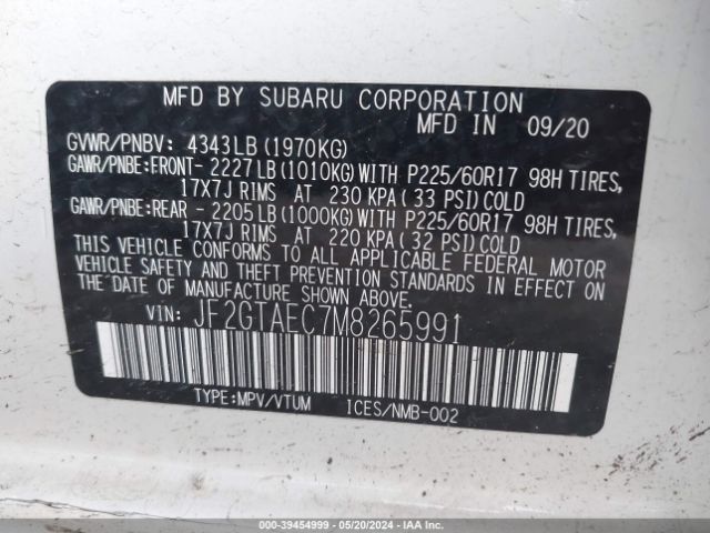 JF2GTAEC7M8265991 Subaru Crosstrek Premium
