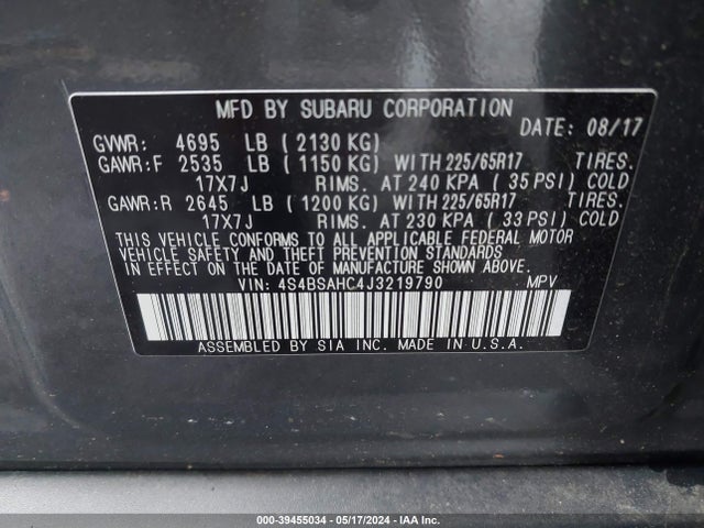 Subaru Outback 2.5i Premium 2018 4S4BSAHC4J3219790 Image 9