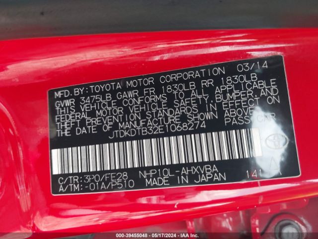 JTDKDTB32E1068274 Toyota Prius C One