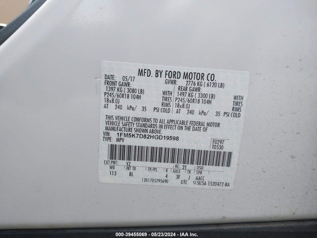 Ford EXPLORER XLT 2017 1FM5K7D82HGD19598 Image 9