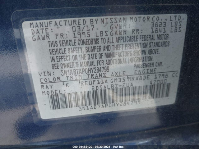 Nissan SENTRA S 2017 3N1AB7AP0HY284799 Image 9